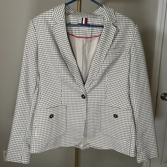 Tommy Hilfiger Women’s Blazer Size 12 Black White Checkered NWOT - Picture 2 of 7